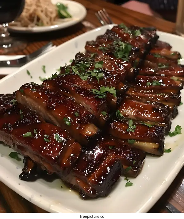 A plate of barbecued spare ribs