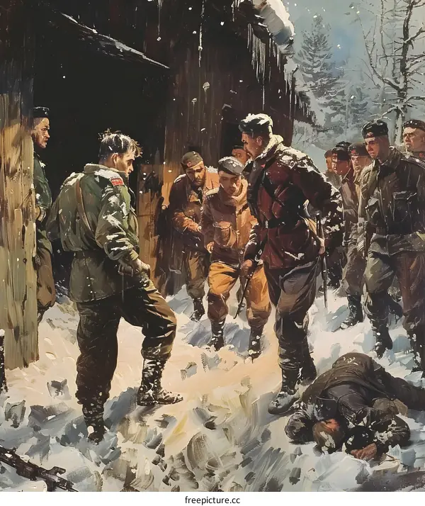 Soldiers in Winter Snow during a Military Operation