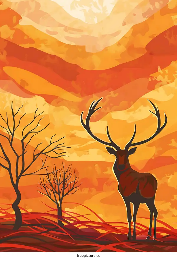Abstract Deer Silhouette in Autumn Sunset