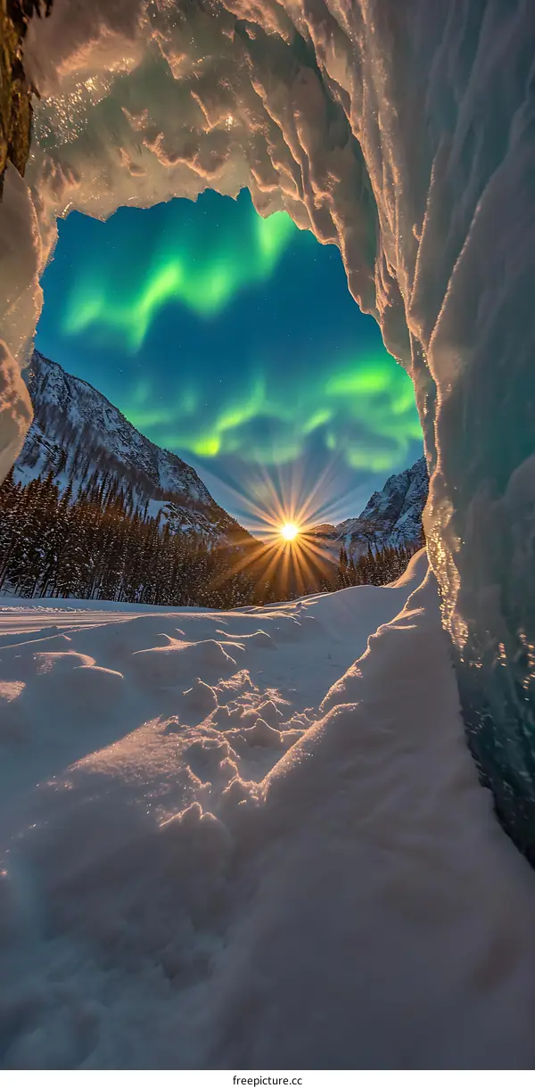 Aurora Borealis View From An Ice Cave