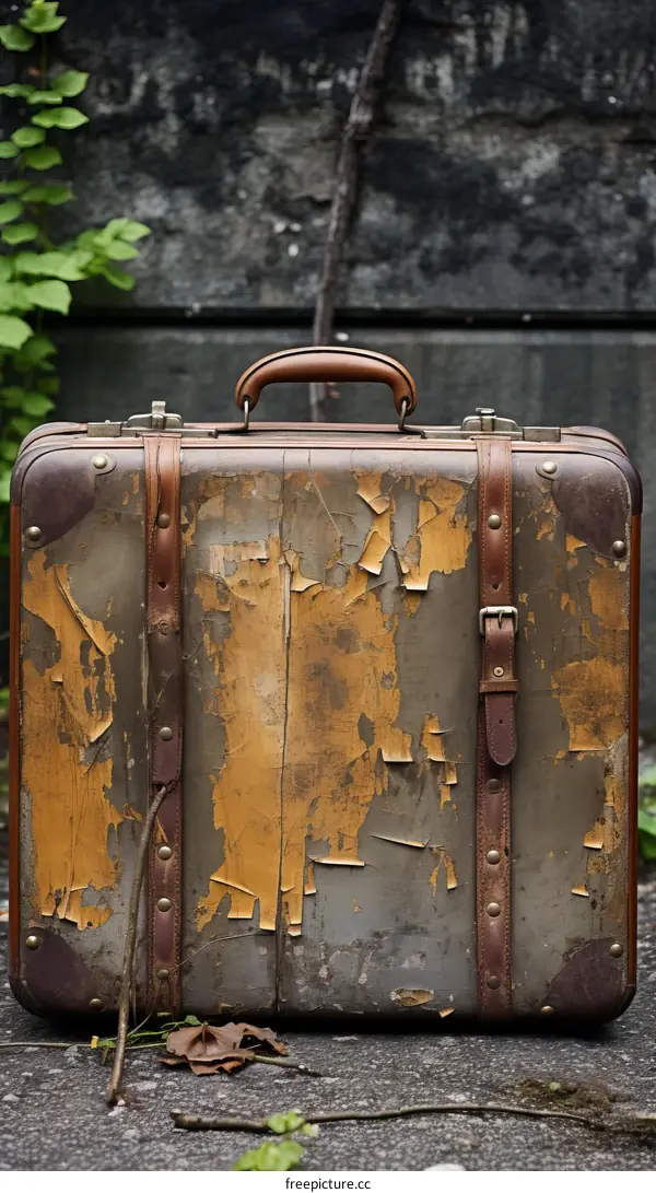 weathered suitcase with peeling paint