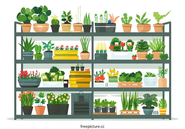 Shelf Full of Plants and Flowers