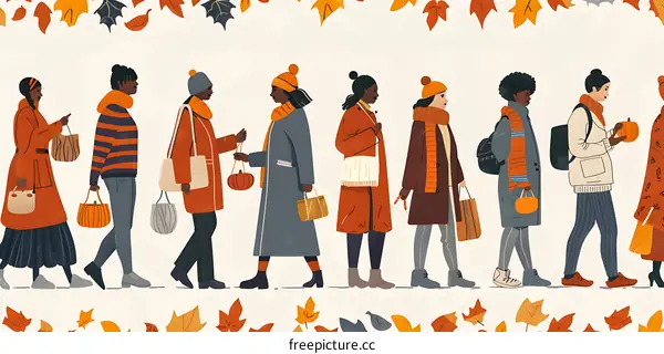 Group of People in Autumn Clothes