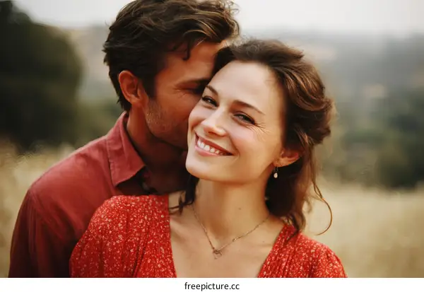 Couple Embrace Outdoors Romantic Moment