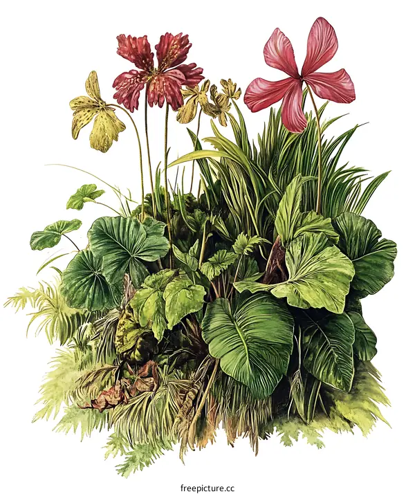 Watercolor Illustration of Flowers and Plants