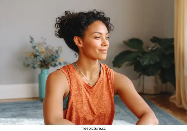 Thoughtful woman sitting in a room