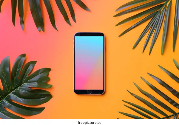 Summer Phone Background with Palm Leaves
