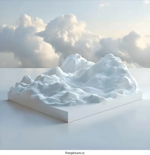 White abstract 3D landscape with clouds