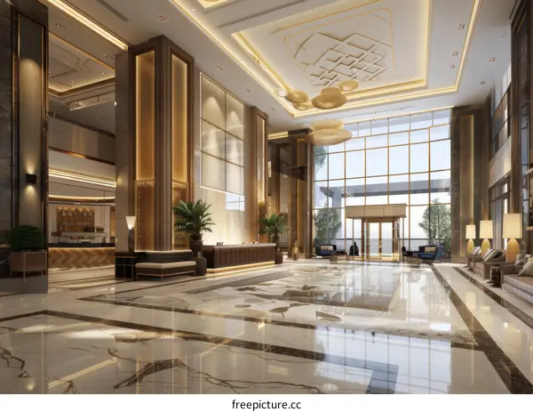 Luxury Hotel Lobby Interior Design Illustration