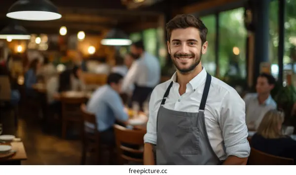 Portrait of a happy male waiter in a restaurant