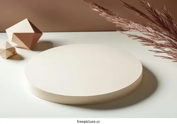 Beige Geometric Display Podium with Natural Elements