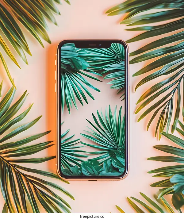 Smartphone with Palm Leaves Background