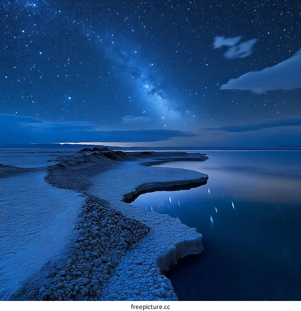 Night Sky Over a Salty Lake Shore