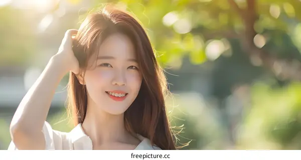 Smiling Asian Woman Portrait with Bokeh Background