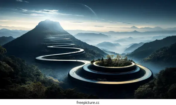 Mountain Winding Road to the Clouds