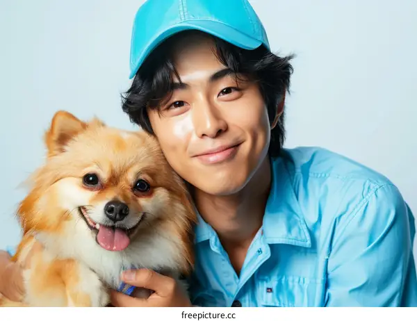 Asian man with a dog