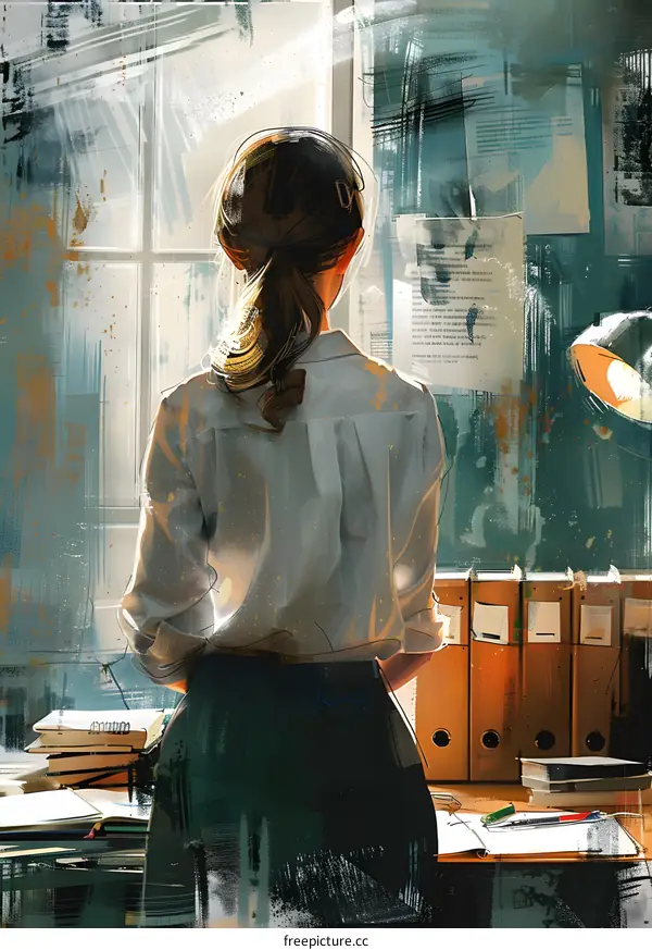 woman looking out the window