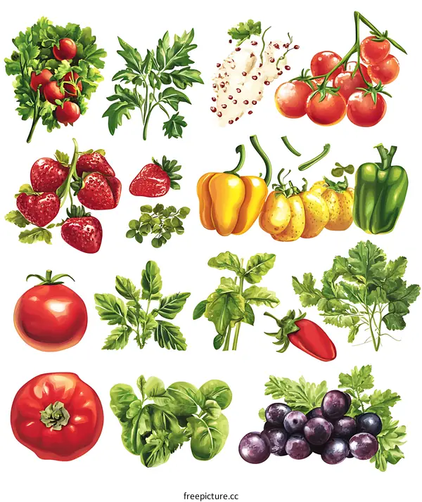 Fresh Produce Illustration of Vegetables and Fruits