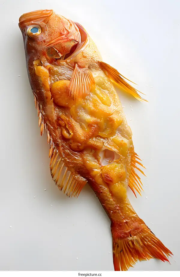 Cooked fish on white background