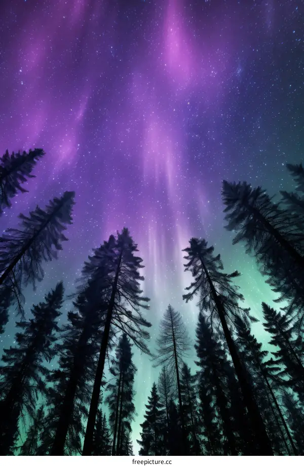 Aurora Borealis Illuminating the Forest