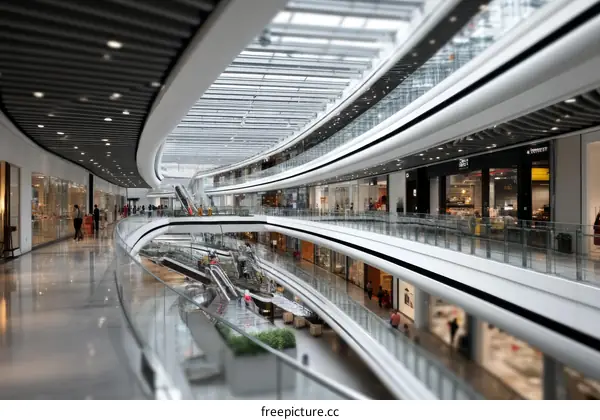 Modern Shopping Mall Interior with Curved Architecture