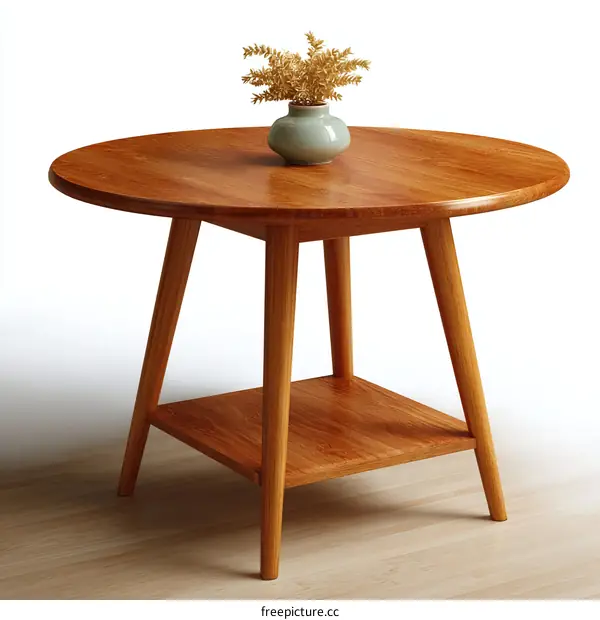 Simple Round Wooden Side Table with Vase