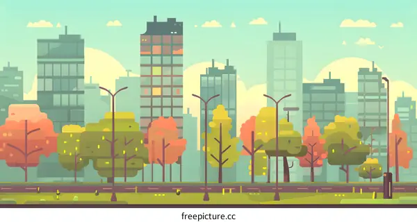 Modern Cityscape with Buildings and Trees Illustration