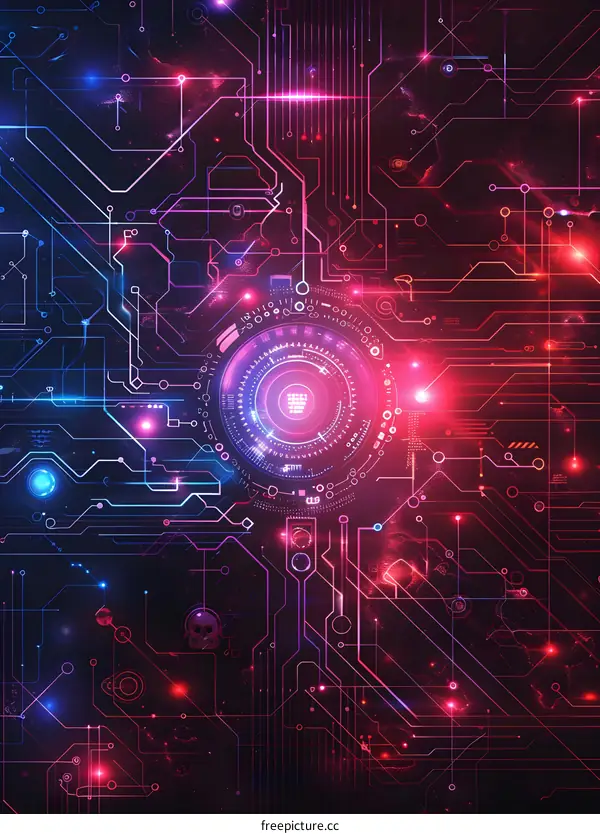 Abstract Futuristic Technology Background With Neon Circuit Board