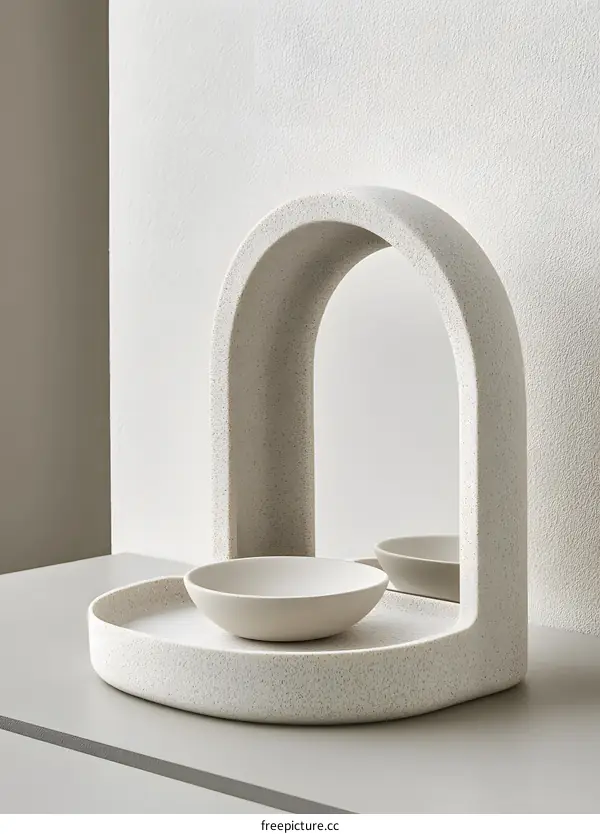 Minimalist White Arch Tray with Two Small Bowls