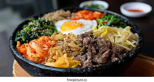 Korean Bibimbap with Rice and Vegetables