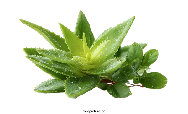 [Transparent Background PNG]Fresh Aloe Vera Plant with Dew Drops