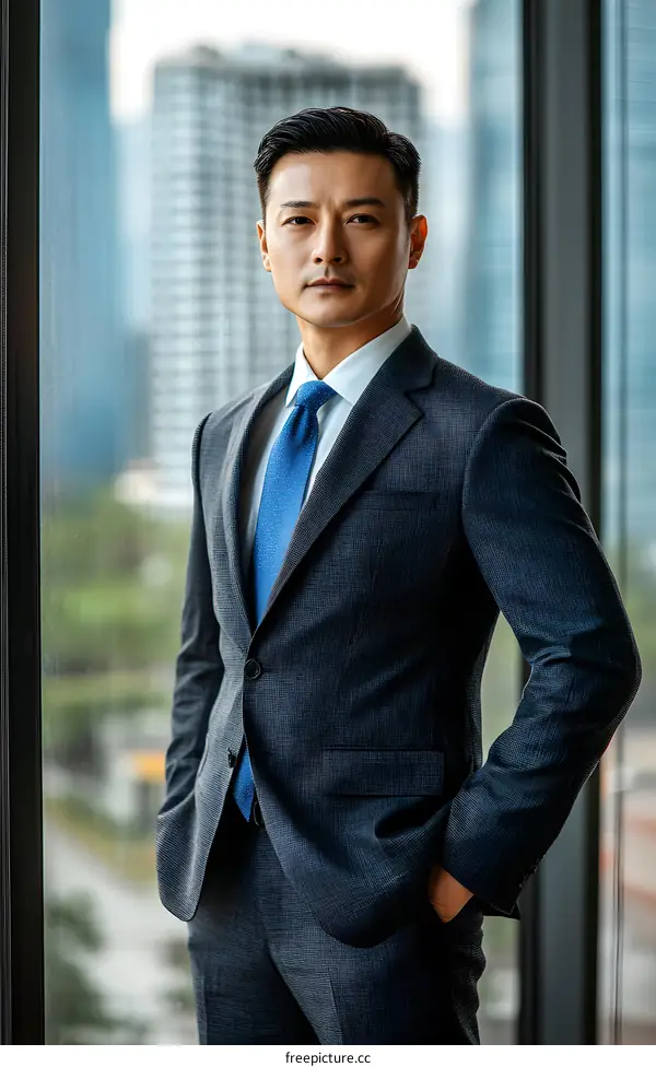 Confident Businessman In Suit Standing By Window