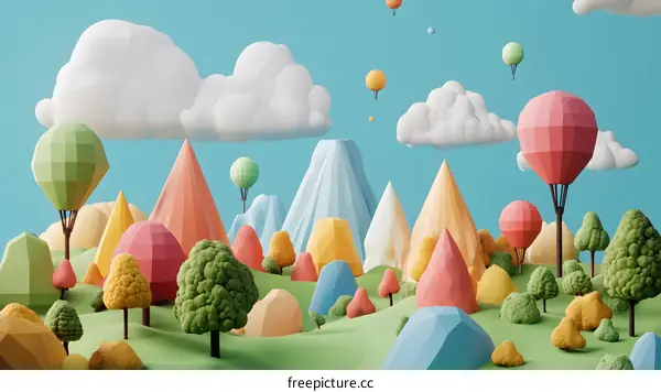 Low Poly Landscape with Colorful Mountains and Trees