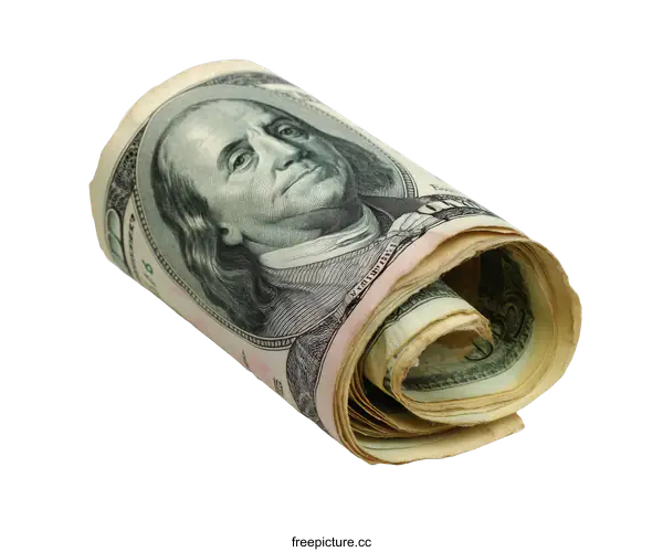 [Transparent Background PNG]Rolled up Money Bill Close Up