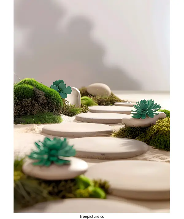 Stone Path with Green Plants in Minimalist Design