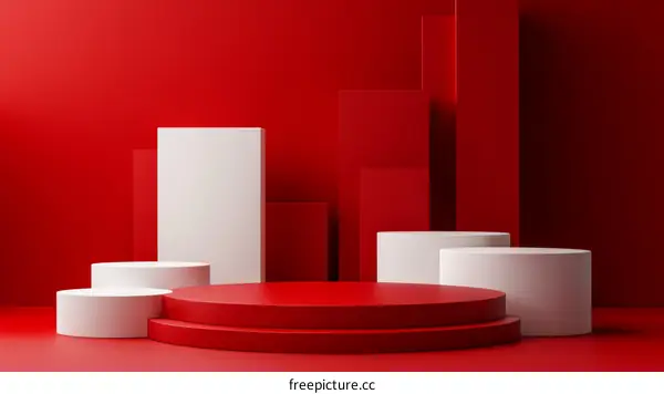 Modern Red and White Geometric Display Stand