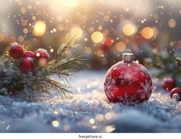 Beautiful Christmas Ornament in Snowy Landscape