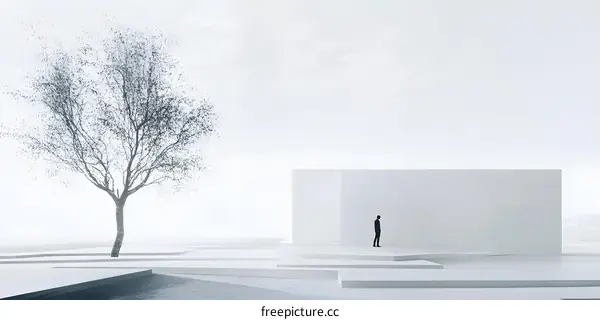 Minimalist Architectural Design With Tree And Person