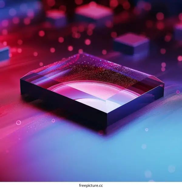 Abstract 3D rendering of a glowing pink and blue crystal