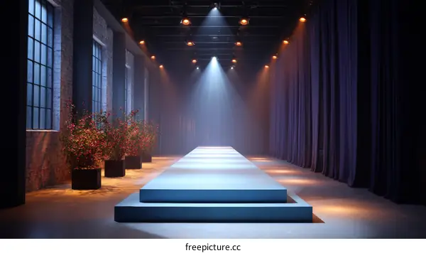Empty Fashion Runway Stage with Lighting