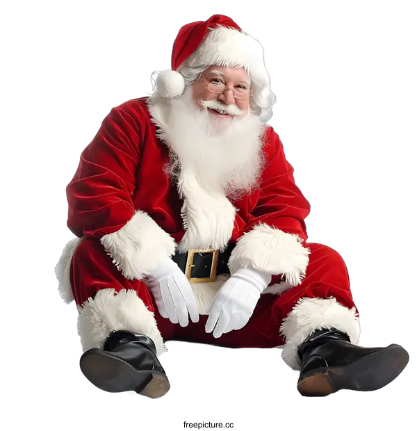 [Transparent Background PNG]Smiling Santa Claus Sitting On A White Background