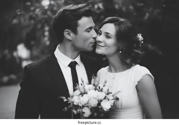 Black and White Couple Wedding Photo