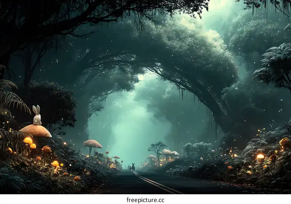 Fantasy Forest Road at Night