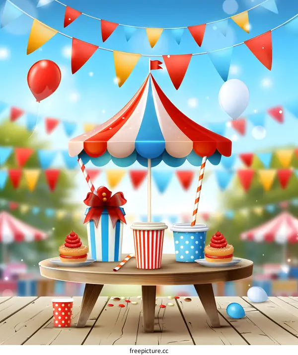 Colorful Carnival Booth With Drinks And Sweets