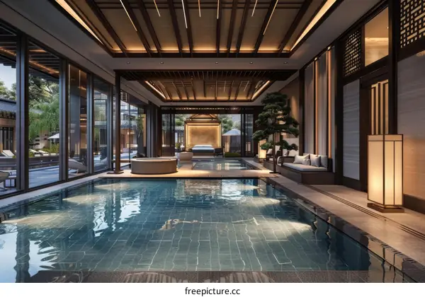 Luxury Indoor Swimming Pool with Asian Style
