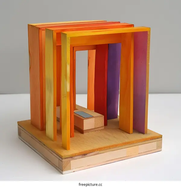 Colorful Wooden Structure with Layers of Wood