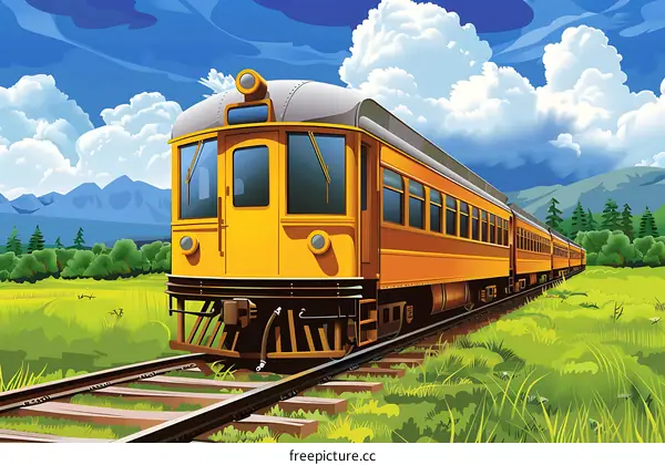 Yellow Train In The Countryside