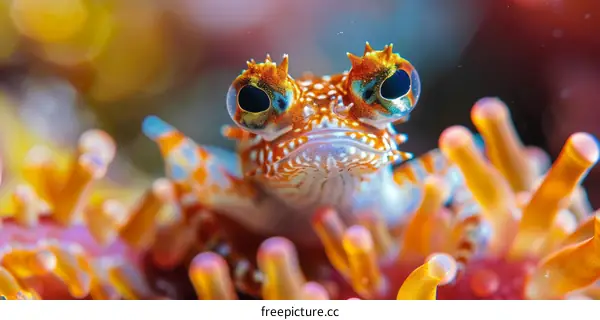 A tiny fish with big eyes and colorful body