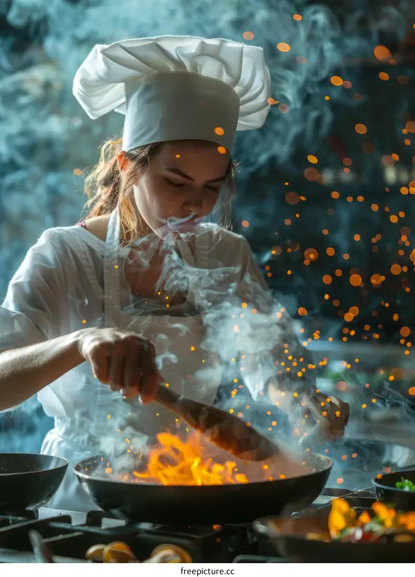 Stir-frying in a flaming hot wok