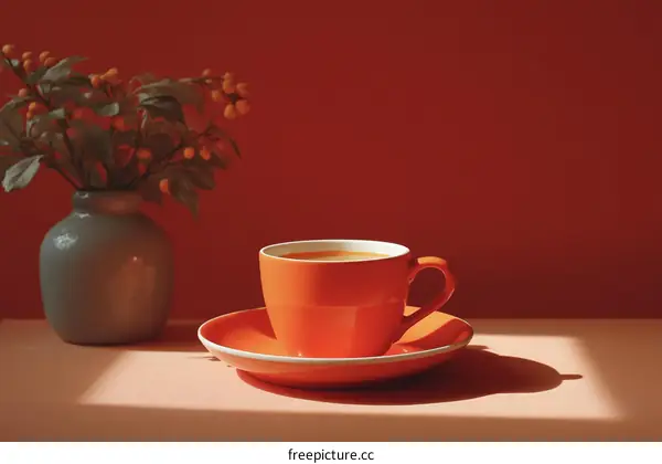 Warm Coffee Cup and Vase Still Life